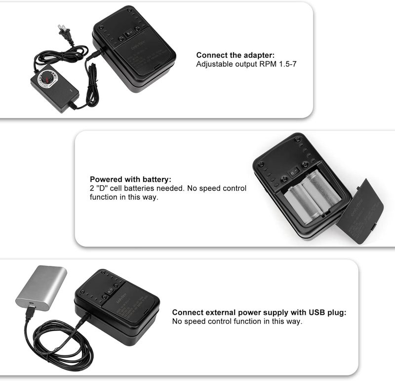 Onlyfire Chef محرك الشواء العالمي من أوني فاير، محرك دوار كهربائي قابل للتعديل مع قابس USB وموصل سلك طويل، محرك دوار يعمل بالبطارية بدون سلك للشواء، 110 فولت و 3.5 واط - Image 3